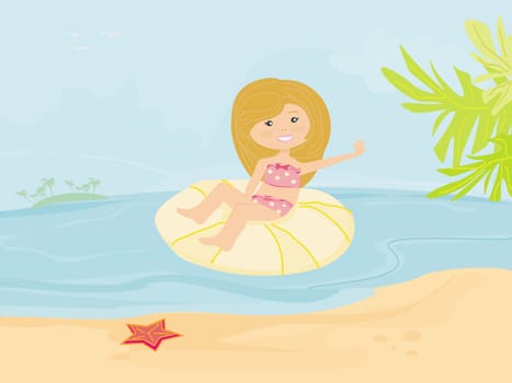 sweet happy little girl on the beach