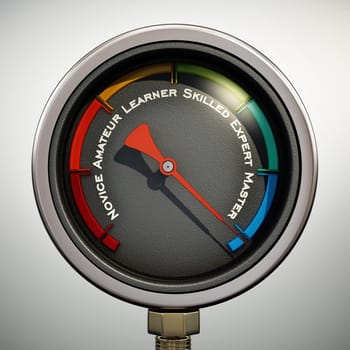 Pressure valve with skill levels ranging from novice to master. 3D illustration.