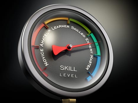 Pressure valve with skill levels ranging from novice to master. 3D illustration.