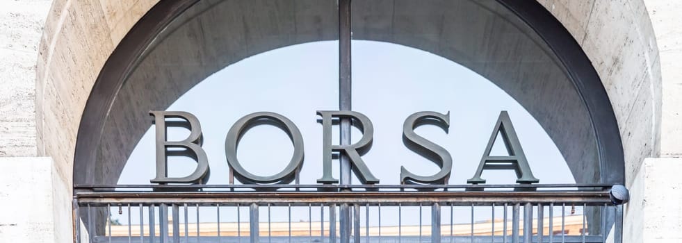 Milan, Italy - Circa March 2022: stock market building - Borsa di Milano, Italian finance and business core