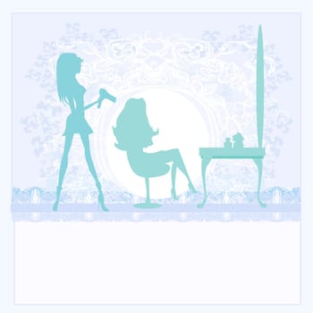 Vector illustration of the beautiful woman in hairdressing salon