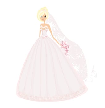 Beautiful blond bride with flowers