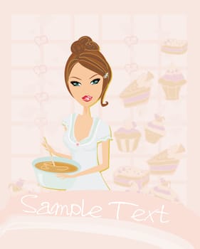Beautiful lady cooking desserts
