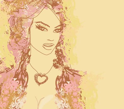 Abstract Beautiful Woman Portrait - retro card