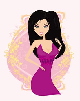 glamour fashion brunette girl card