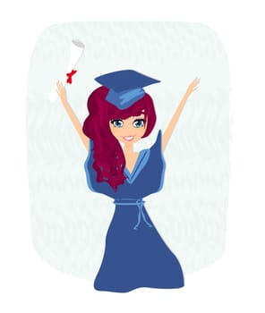 Illustration of a Kid Holding Her Diploma