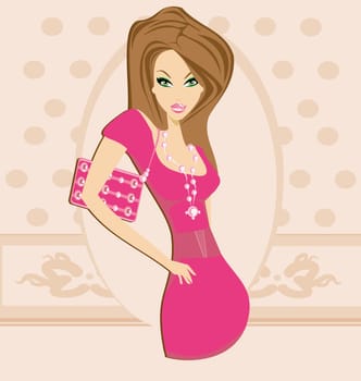 Cute sexy girl with bag card