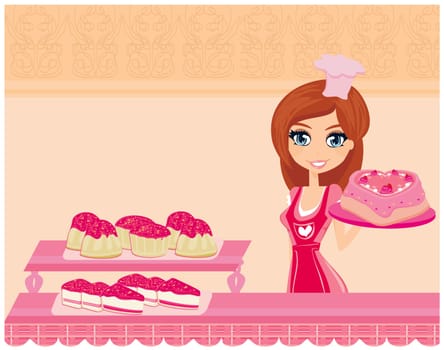 beautiful saleswoman in a bakery