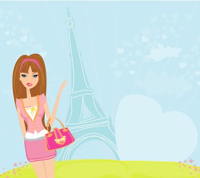 beautiful women Shopping in Paris - vector card