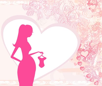 Beautiful pregnant woman silhouette on shopping for her new baby- abstract background