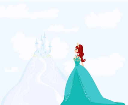 Beautiful young princess in front of her castle