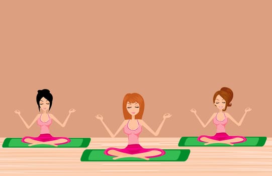 three Young girls doing yoga