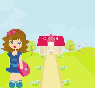 happy little girl going to school