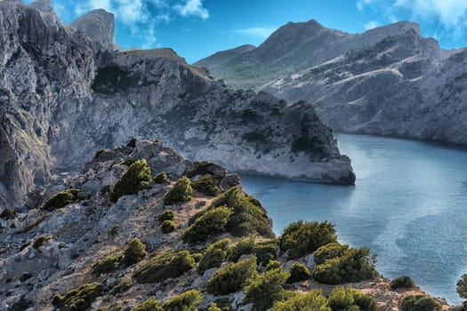 Amazing landscape while driving on the open coastal road to the lighthouse Cap Formentor, Mallorca, Spain