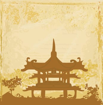 old paper with Chinese old bulding on abstract Asian Landscape