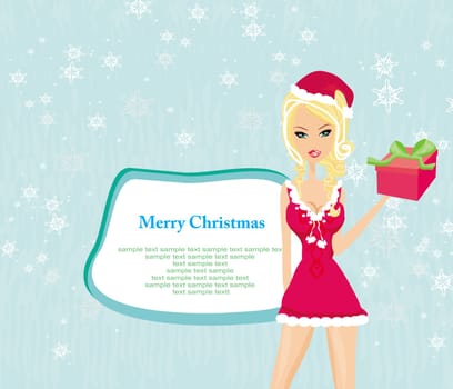 beautiful pin-up girl in Christmas inspired costume card
