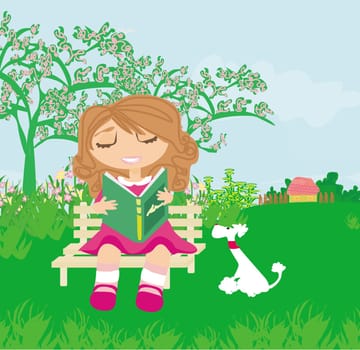 Little girl Reading A Book in the park