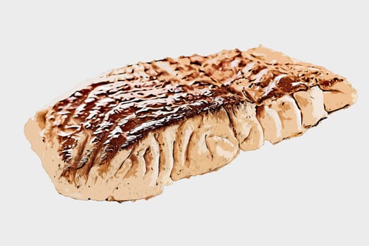 Picture of tasty grilled fish fillet with crust and seasoning on white background