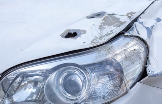 Car riddled with bullets. War of Russia against Ukraine. A car of civilians shot by the Russian military during the evacuation of women and children. Traces of bullets and fragments of shells