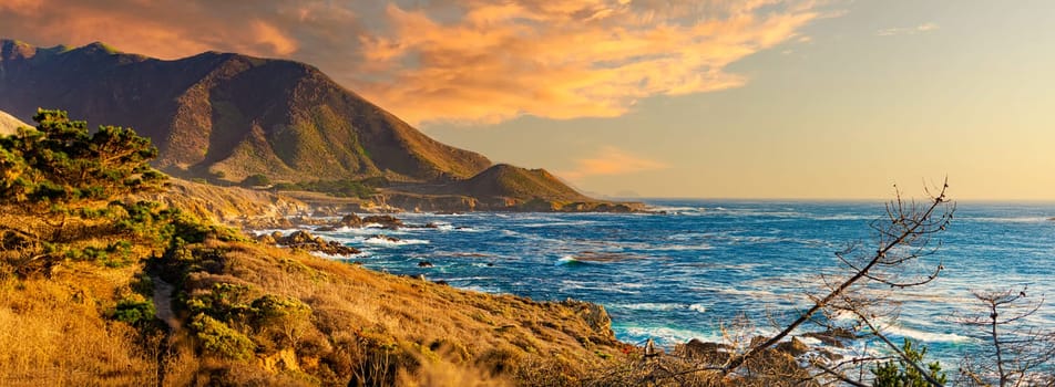 Big sur coast in California, United States of America. Panoramic image.