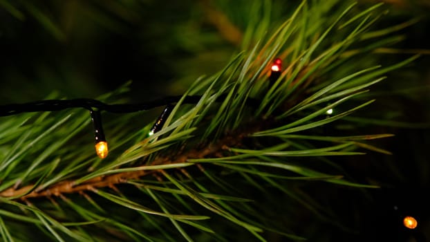 beautiful decorated christmas tree with bokeh lights on the branch 4K 400mb s