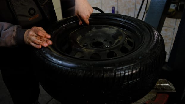 Repair service for wheel tire of car. Pump it after finish with repair.