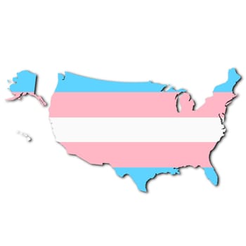 Transsexual rainbow United States of America map on white background with clipping path 3d illustration