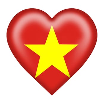 A Vietnam flag heart button isolated on white with clipping path 3d illustration