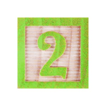 A Number 2 two childs wood block on white with clipping path