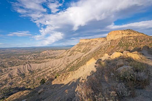 Dramatic Evening Clouds Over a Distinctive Mesa in Mesa Verde National Park in Colorado