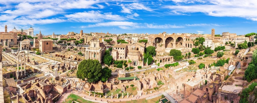 Panorama of the Roman's Forum remains, Rome, Italy.
