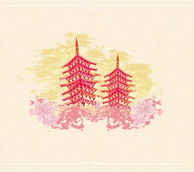 old paper with Chinese temple on abstract Asian Landscape