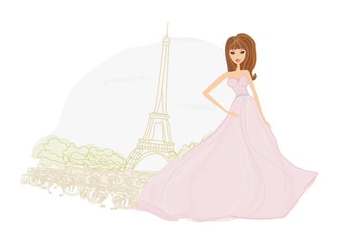 vector fashion bride in Paris background