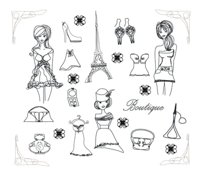 Paris fashion doodles set