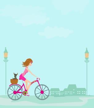 woman riding a bike in the city