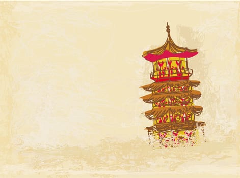 old paper with Chinese temple on abstract Asian Landscape