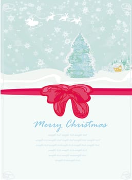 Happy New year card with Santa and winter landscape