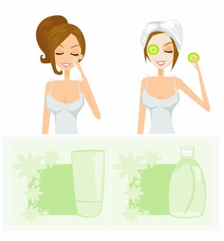 beauty women getting facial mask set