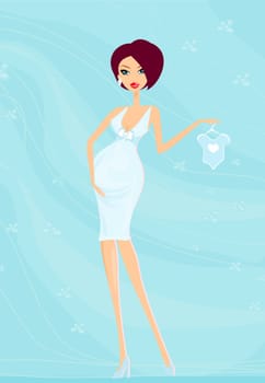 Beautiful pregnant woman on shopping for her new baby Vector Illustration