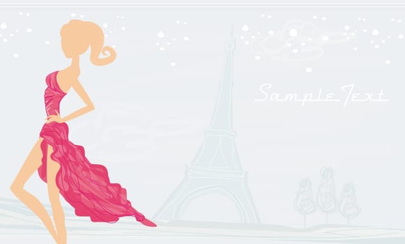 vector fashion girl silhouette in Paris background