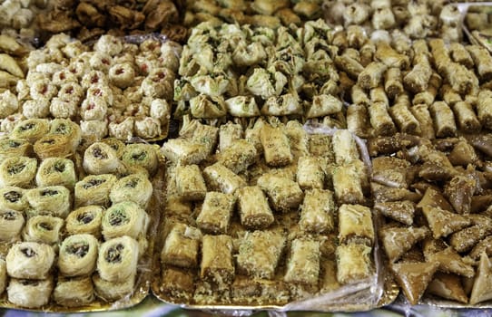 Detail of artisan cakes from Morocco, traditional crafts, sweet