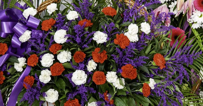 Detail of decoration with colored flowers