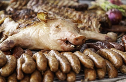 Detail of grilled meat, party and celebration