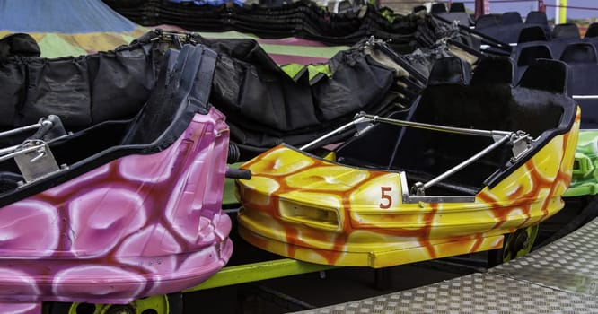 Detail of seats of a fair, fun and party attraction