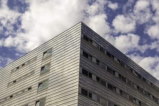 Detail of modernist architecture, decoration with stainless steel