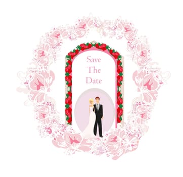 Elegant wedding floral invitation with wedding couple