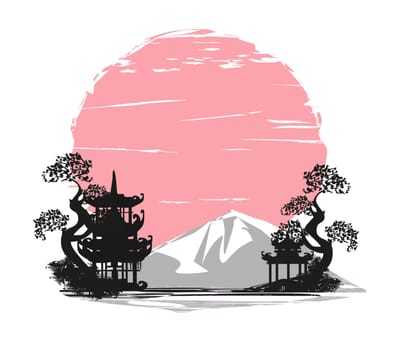 Abstract card with Japanese landscape