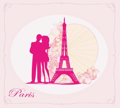 Romantic couple in Paris - abstract card