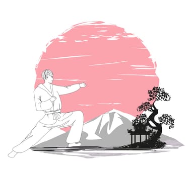 Creative abstract illustration of karate fighter