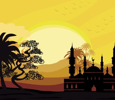 Muslim Islamic Mosque Ramadan Sunset illustration